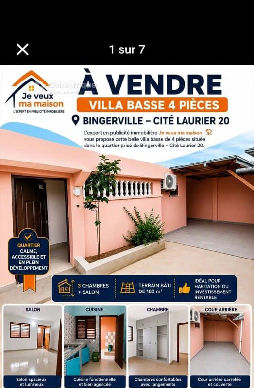 Vente villa basse 4 pièces à Bingerville – Cité Laurier 20