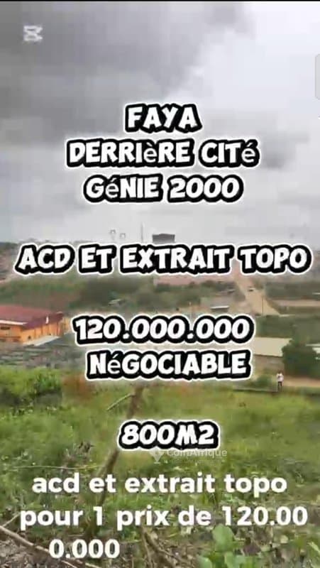 Terrain 800m² Cocody Faya
