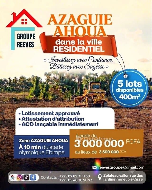Terrain à Azaguie Ahoua