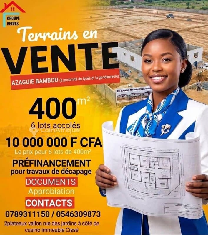 Terrain 400m² à Azaguie Ahoua
