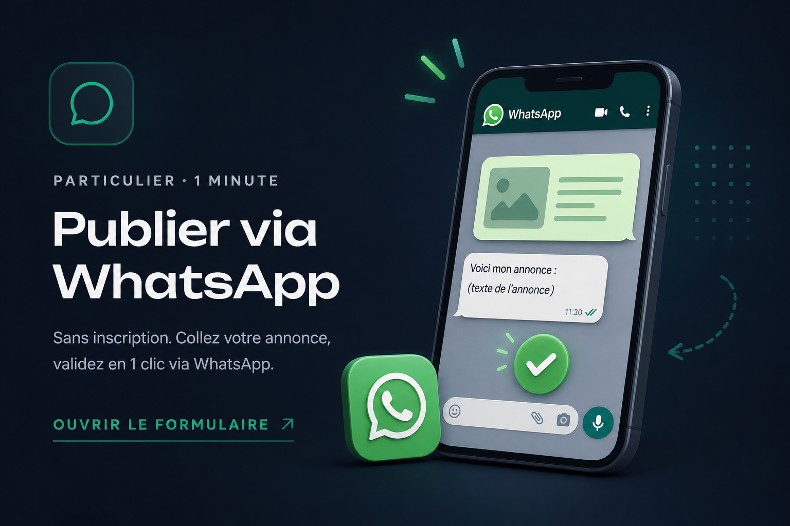 Publier via WhatsApp — Particulier · 1 minute
